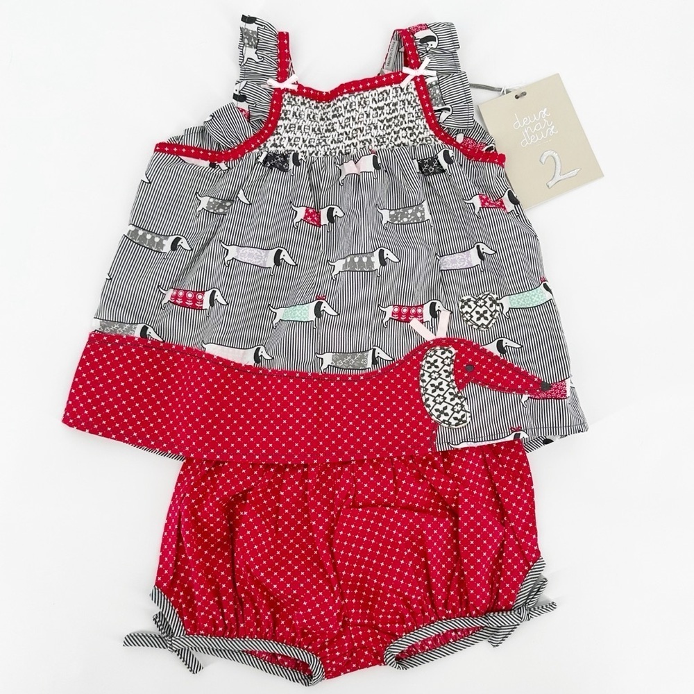 NWT Deux Par Deux Set Dachshund Hot Dog